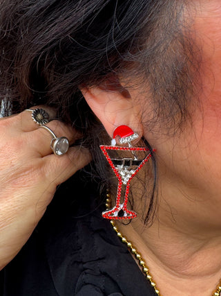 Silver Santa Martini Earrings