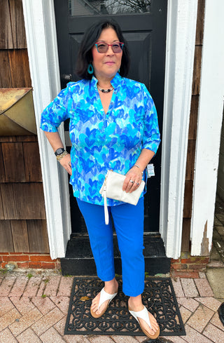 Beachtime by Lulu B Blue Multicolor Hearts Button Tunic