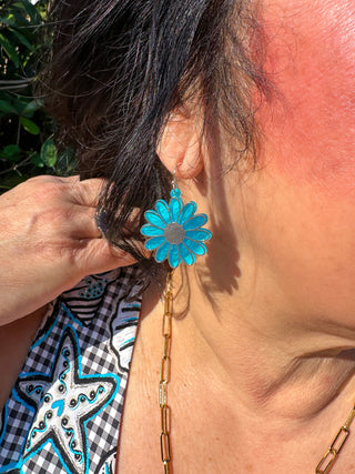 Blue Sparkle Flower Earrings