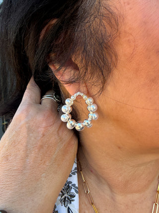 Silver Pearl Bubble Hoop Earrings