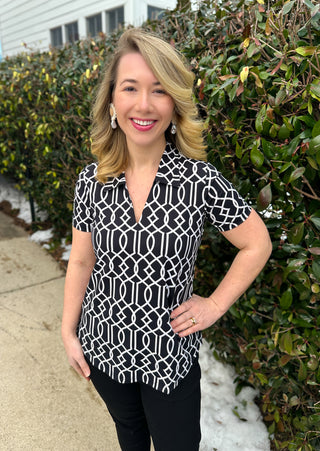 Lulu B Midnight Lattice Short Sleeve Collar Top