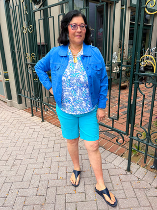Tango Mango Stretch Linen Jacket True Blue