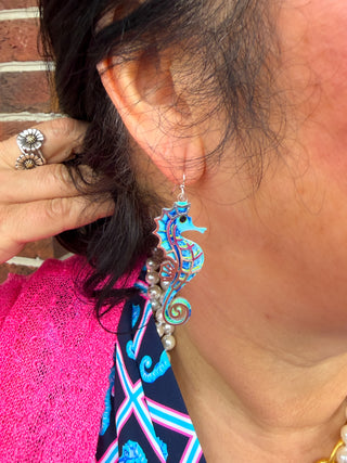 Blue Seahorse Earrings