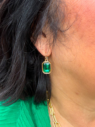 Emerald and Gold Crystal Rectangle Earrings