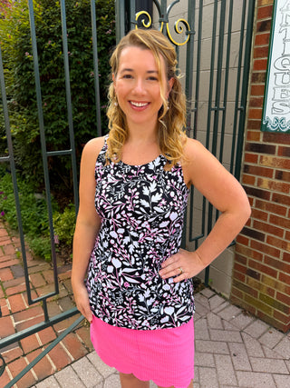 Beachtime by Lulu B Bright Hot Pink Seersucker Scallop Skort