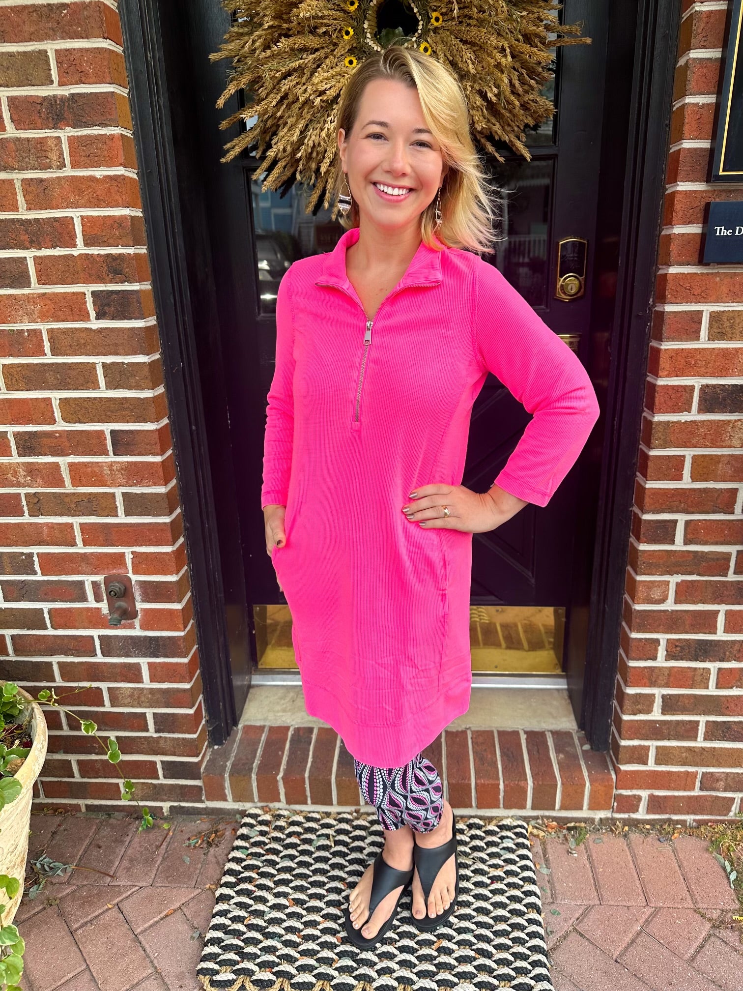 Lulu B Clear Pink Textured Quarter Zip Dress – Blooming Boutique