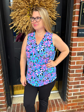 Beachtime by Lulu B Spring Bouquet Sleeveless V-neck Tank