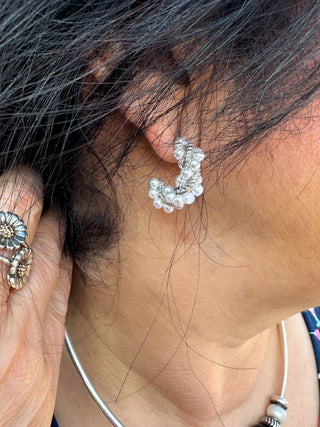 Twisted Silver and Pearl Earrings