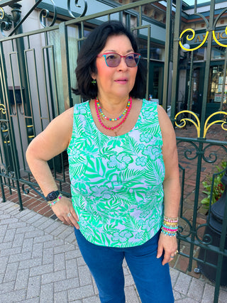 Lulu B Clear Kelly Hibiscus Basic Tank