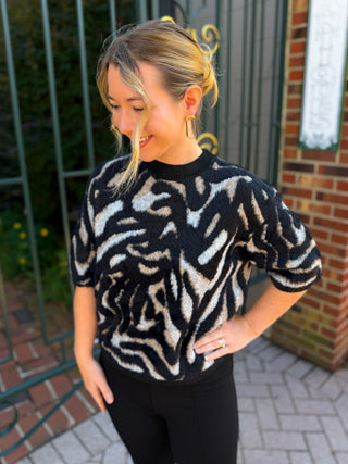 Charlie B Balloon Sleeve Jacquard Sweater in Mystic