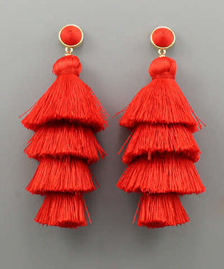 Layered Tassel Earrings Red