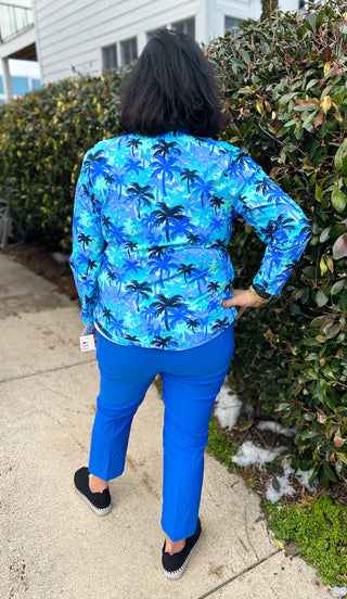 Lulu B Blue Palm Tree Quarter Zip Pullover