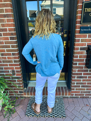 Escape by Habitat Indigo Dragonflies Step Hem Boxy V-neck Tee