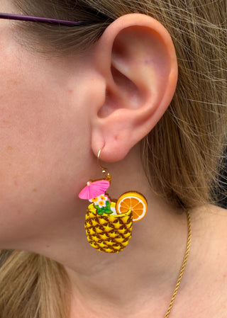 Gold Sparkle Pineapple Drink Earrings