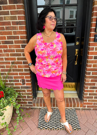 Lulu B Pink Palm Tree Basic Tank