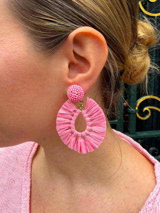 Pink Raffia Earring