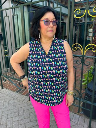 Lulu B Multicolor Cocktails Sleeveless V-neck Tank