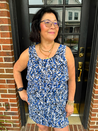 Lulu B Navy and Sand Vine Sleeveless Cha Cha Tank