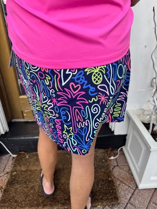 Beachtime by Lulu B Navy Neon Abstract 2-Pocket Skort