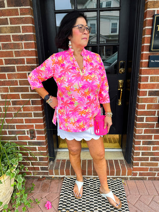 Lulu B Pink Palm Tree Button Tunic