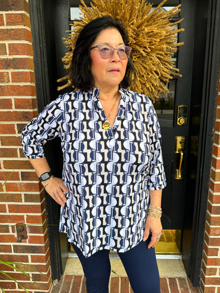 Lulu B Neutral Mosaic Button Tunic