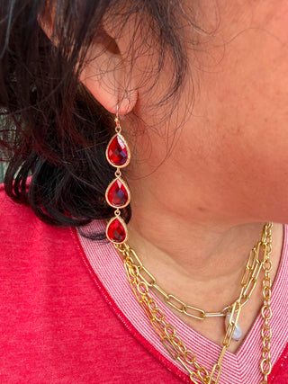 Tiered Red Crystal Dangle Earrings