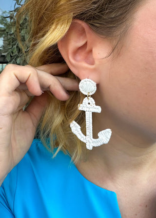 White Anchor Earrings