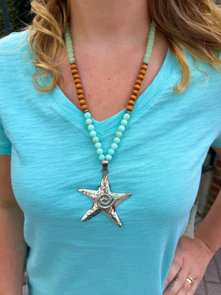 Beaded Starfish Necklace and Earring Set