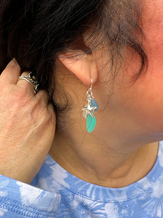 Silver Starfish Seaglass Earrings