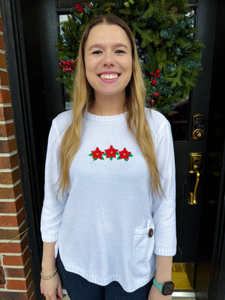 Lulu B White Poinsettia Chenille Sweater