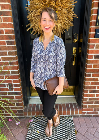 Lulu B Dark Python V-Neck 3/4 Sleeve Top