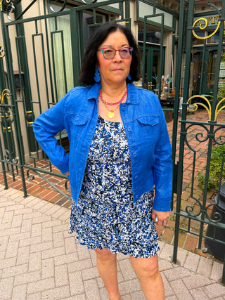 Lulu B Blue Metallic Linen Jacket