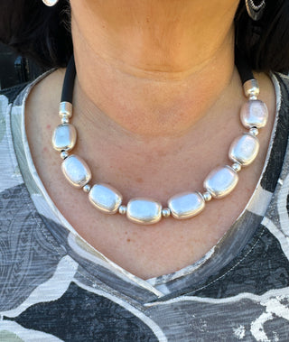 Brushed Silver Beaded Necklace