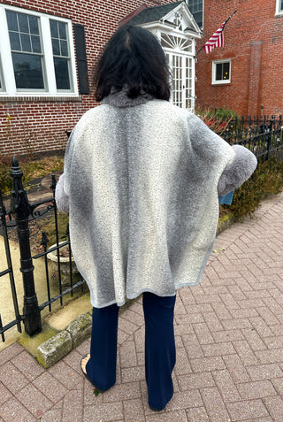 Grey and Cream Wrap with Faux Fur Trim