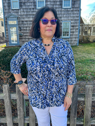 Lulu B Navy and Sand Vine Button Tunic