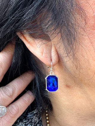 Blue and Silver Crystal Rectangle Earrings
