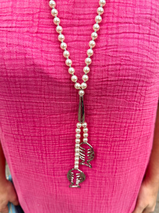 Silver Fish and Pearl Necklace Set