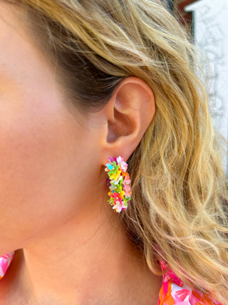 Multicolor Flower Hoop Earrings