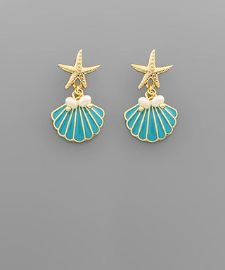 Starfish & Shell Earrings Turquoise
