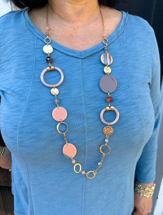 Peach and Gold Beaded Necklace