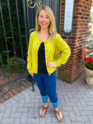 Escape by Habitat Citron French Terry Scoop Neck Button Cardigan