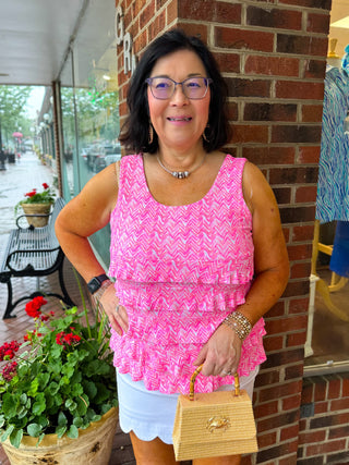 Lulu B Cha Cha Pink and White Chevron Tank