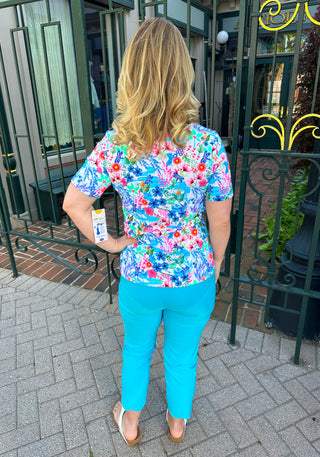 Lulu B Tropical Dragonfly Short Sleeve V-neck Top