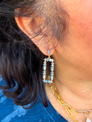 Denim Crystal Rectangle Earrings
