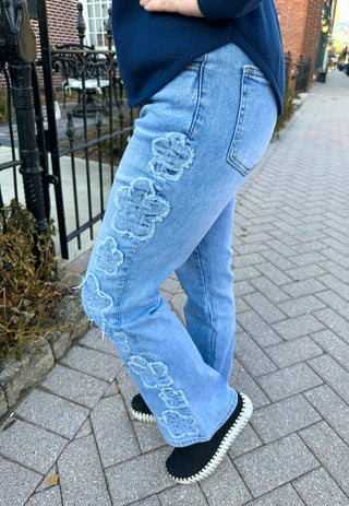 Everstretch Baby Boot Cut Ankle with Side Flower Denim