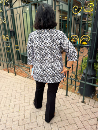 Beachtime by Lulu B Neutral Window Pane Button Tunic