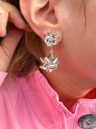 Silver Bow Drop Earrings