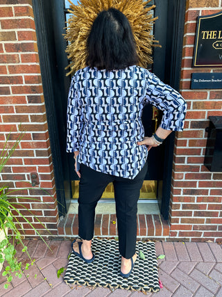 Lulu B Neutral Mosaic Asymmetrical Scoop Neck Top