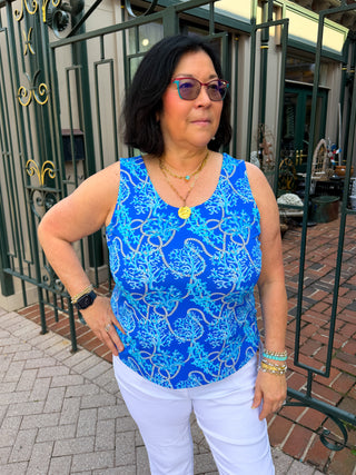 Lulu B Blue Corals UPF 50+ Scoop Neck Tank