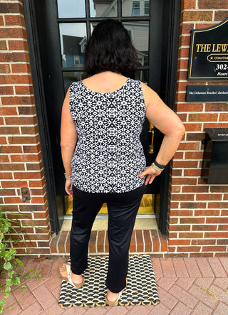 Lulu B Black and White Trellis Basic Tank